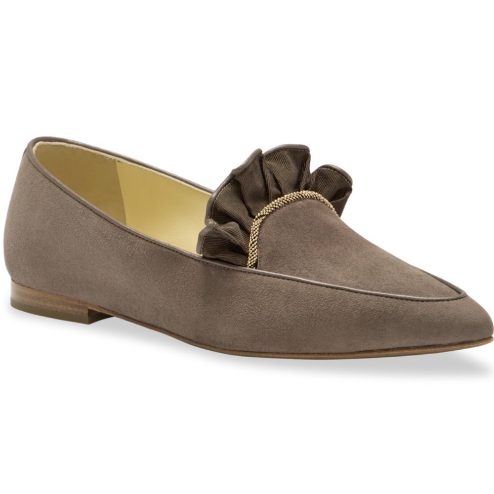 Sarah Flint mocha suede & Gold Chain Gudel flats Sz39.5
